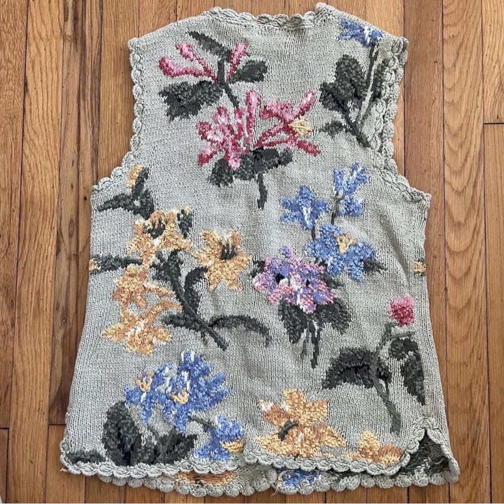 VTG Portraits by Northern Isles Hand Knit Floral Sweater Vest Medium Cottagcore - Picture 11 of 11